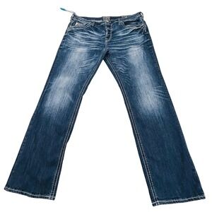 Salvage Buckle Jeans Mens 38x34 Anarchy Straight Relaxed Fit Distressed Denim